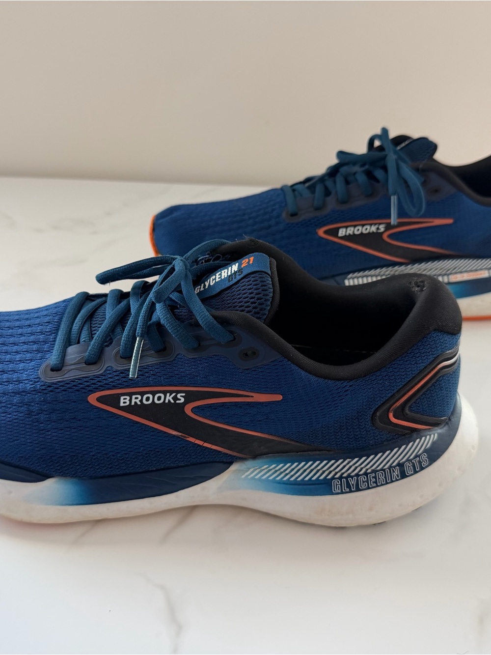 Brooks Glycerin GTS 21 Mens Size 12 Low Top Lace Up Mesh Running Shoes Blue